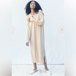 Micaela Greg Wide V-Neck Alpaca Sweater Dress in Oatmeal